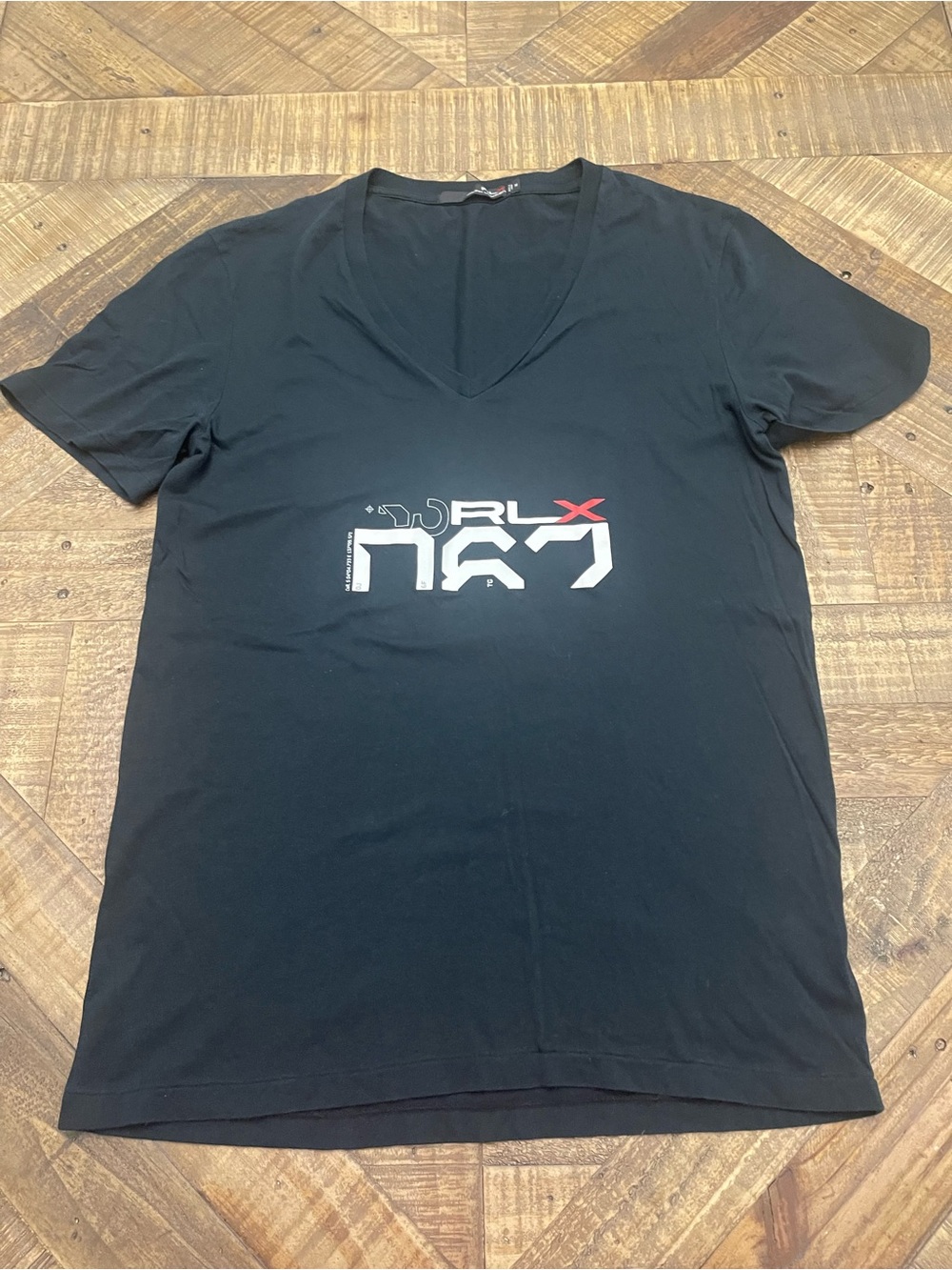 RLX Ralph Lauren Black V-Neck Graphic T-Shirt - Men's Size M - 100% Cotton